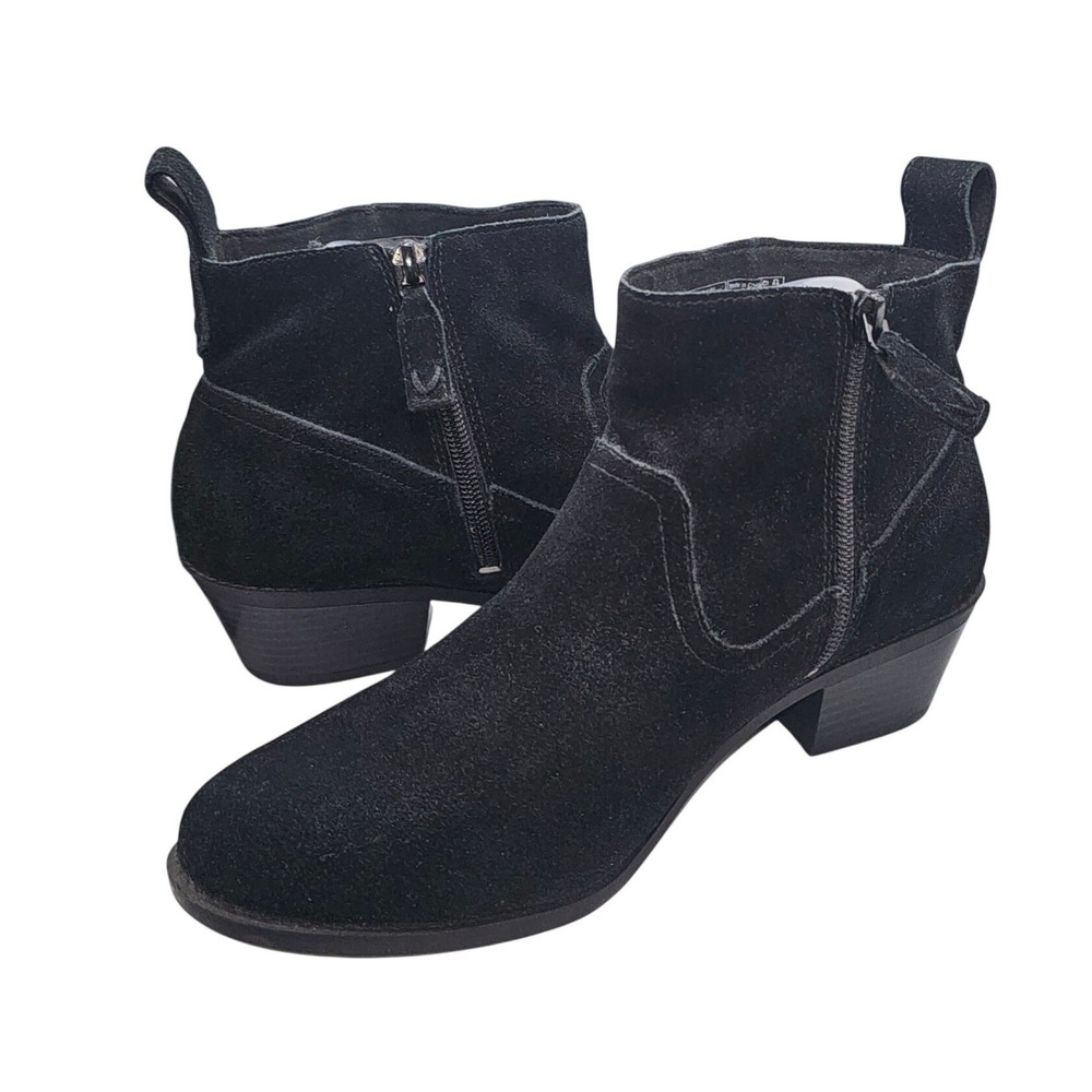 Vionic Womens Black Suede Ankle Boots Side Zip Block Heel Western Booties Sz 9
